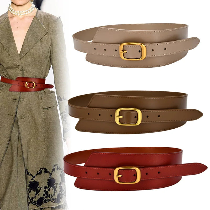 Fashion Belts for Women Leather Waistbands Gold Square Pin Buckle Cummerbunds HOT Body Corset Cummerbund Female Wide Soft Belt