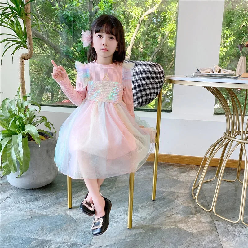 Girls Casual Dresses New Mesh Dresses for Girls Autumn Winter Wedding & Casual Kids Clothes for 2-7 Years