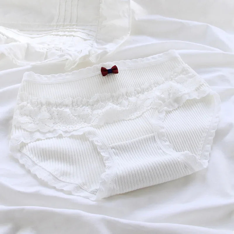 Girls Underwear New Cotton Lovely Knit Middle Waist Briefs Young Girl Panties Cute Lolita Lace Trimming Girl Plaid Loli Pantie