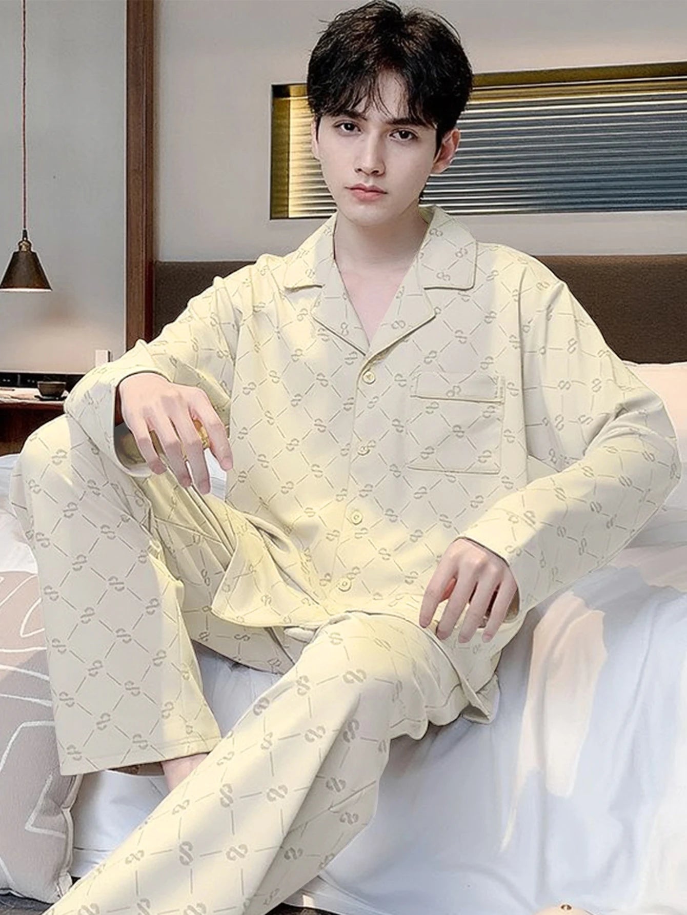 New Men's Pajamas Spring and Autumn Set, Can Be Worn Outside, Cardigan Loungewear, Casual Long-Sleeved, Large Size, Loose Fit, Autumn and Winter