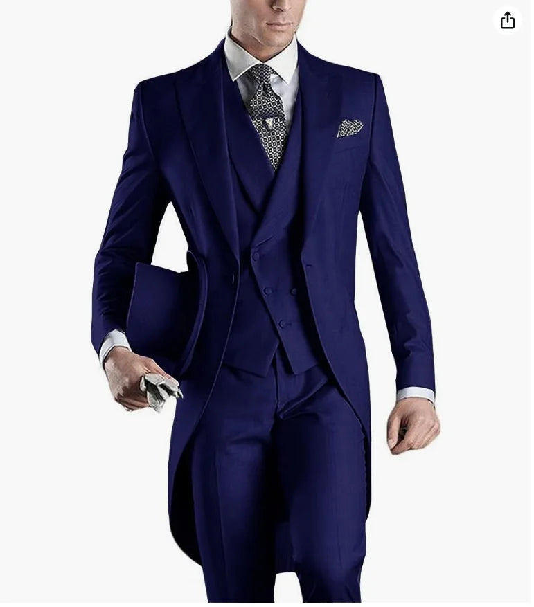 Custom Made Tailcoat Men Suit Classic White Groom Tuxedos Blazer Men Wedding Dinner Party Suits Bridegroom (Jacket+ Pant+Vest)