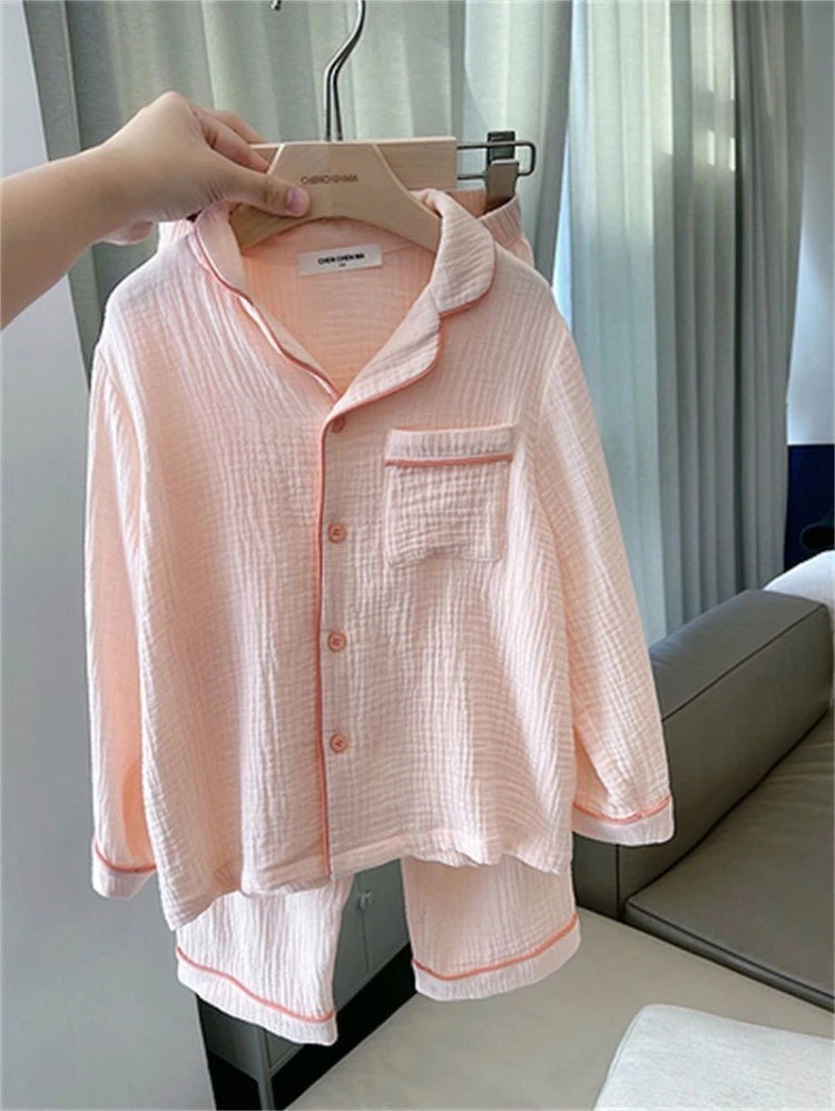 Kids Girls' Lightweight Style Pajamas Solid Color Long Sleeve Pant Set Air Conditioning Wear Indoor Outdoor Toddler Sleepwear