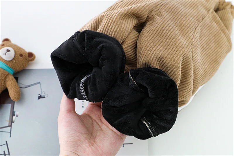 Baby boy clothes autumn winter plus velvet warm thickening suit boys and girls cartoon bear sweater + corduroy pants baby 2pcs