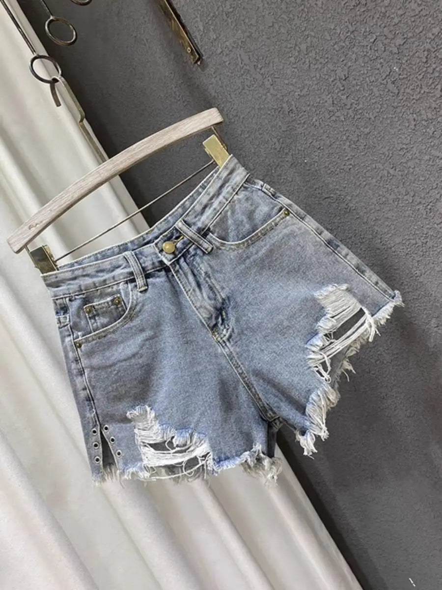 Girls' denim shorts summer outfit new Korean version casual versatile elastic waist pants fashionable