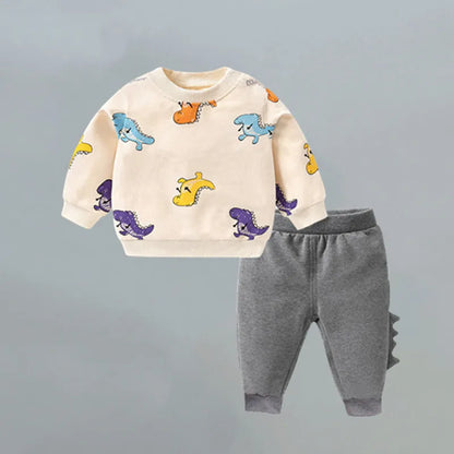 Baby boy clothes autumn winter plus velvet warm thickening suit boys and girls cartoon bear sweater + corduroy pants baby 2pcs