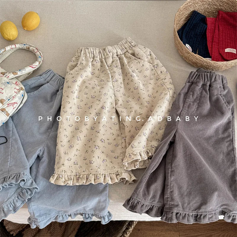 Girls K-Style Corduroy Cropped Pants 2025 Autumn New Arrival Casual Comfortable Fashion Kids Clothing Kids Girl  Trousers