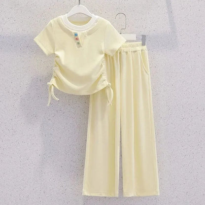 Summer Teenage Girls Clothes Set Children O-Neck Tshirt and Casual Pants Suit Student School Short Sleeve Top Bottom Outfits