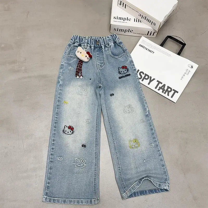 Girls Spring Autumn Wide Leg Jeans High Waist Long Pants Children's Clothing Kids' Denim Trousers Trendy Streetwear for Girls
