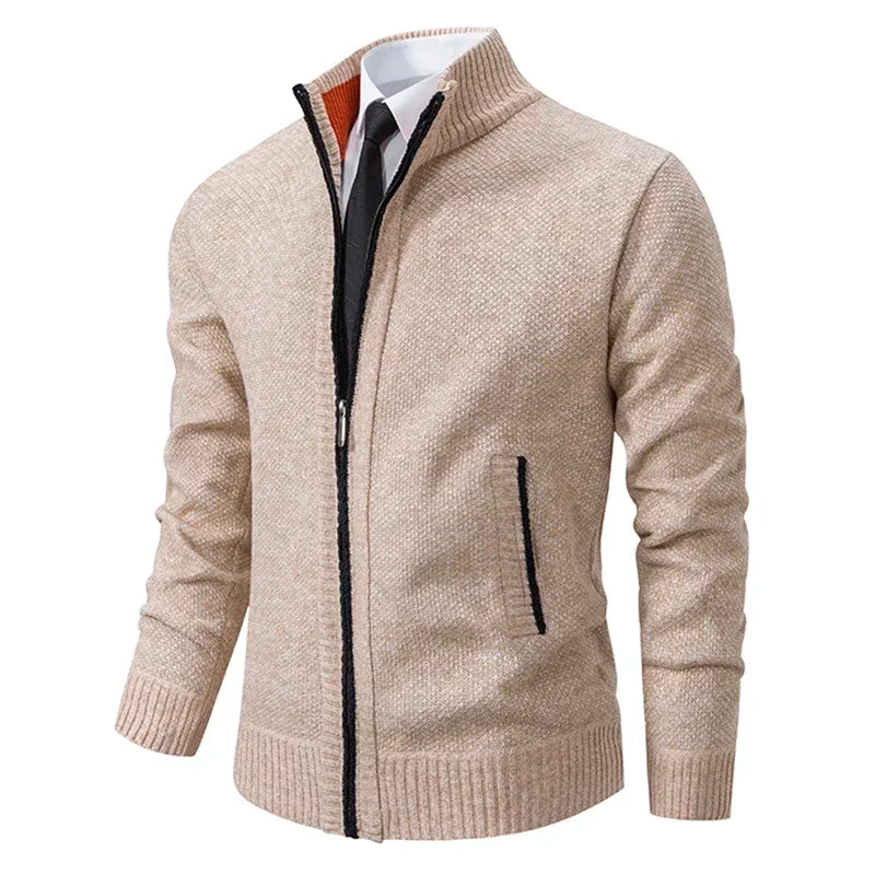 Men Cardigan Sweater 2025 Autumn Winter Keep Warm Thicken Solid Casual Stand Collar Zip Knitwear Fleece Jacket Coat Men Clothing