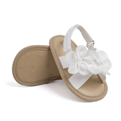 2025 New Baby Girls Shoes Flowers With Pearls Summer Cool Princess Sandals Lightweight Comfortable Soft Anti-slip Flat Sole