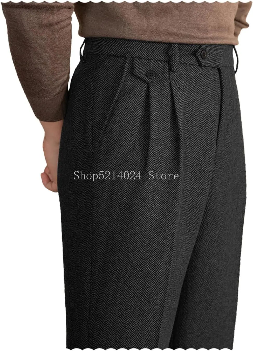 Mens Pants Tweed Herringbone Vintage Dress Pant Trousers Regular Fit Suit Pants for Men