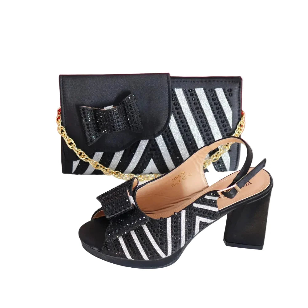 Super Heels Peep Toe Ladies Shoes with Bag Set