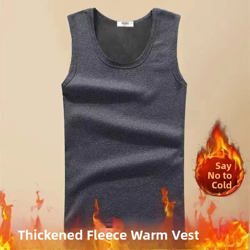 Thickened Fleece Warmth Men's Vest Sleeveless Underwear Base Shirt Youth round Neck  Color Winter Affordable Innerwear