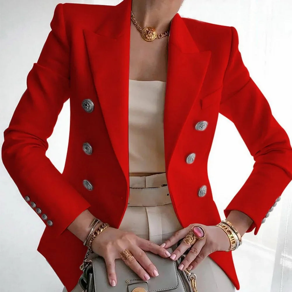 women suits jacket Women's Notched Lapel Double Breasted Blazer Suit Long Sleeve Buttons Casual Work Office Jacket Blazers