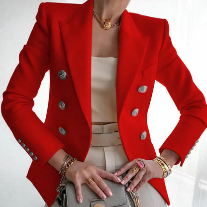 women suits jacket Women's Notched Lapel Double Breasted Blazer Suit Long Sleeve Buttons Casual Work Office Jacket Blazers