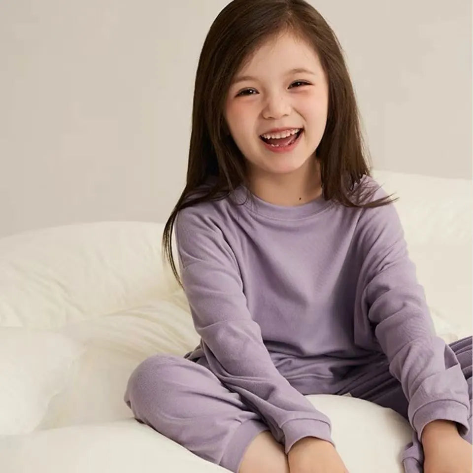 Girls Pajamas Sets Winter Autumn Sleepwear for Kids Solid Color Children's Loungewear Set Teenager Underwear Baby Pijama 3-14T