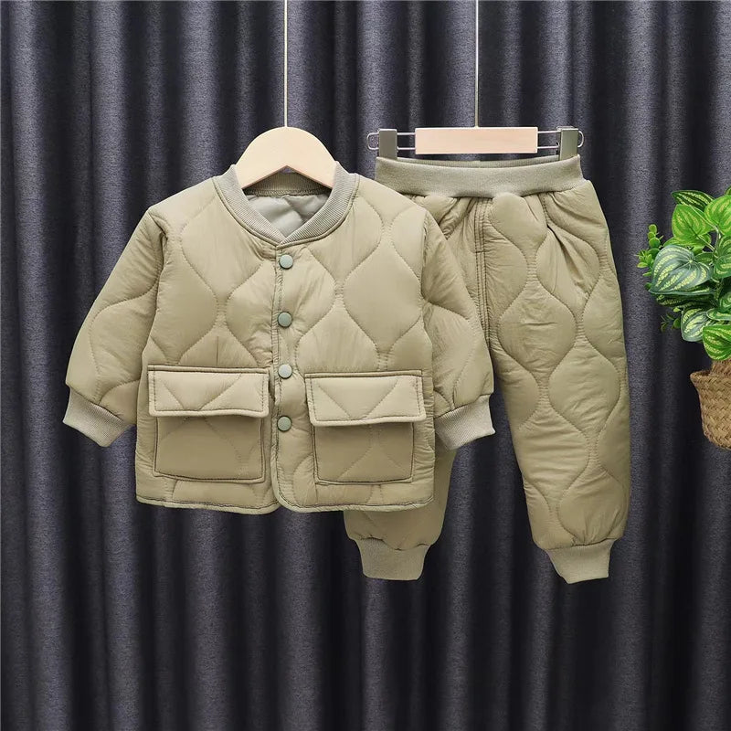 Baby Boys Clothes Full Sleeve Solid Parkas Pants 2pcs/set Toddler Costume Infant Jacket Kids Sportswear Girl Solid Casual Warm