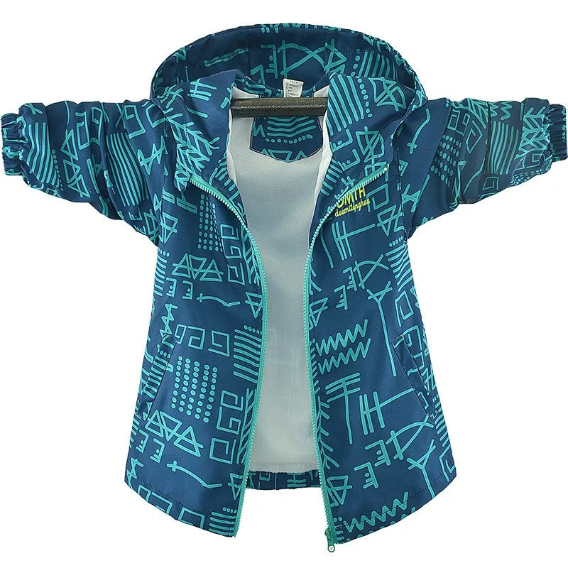 Teen Boys Casual Jacket Spring Autumn New Letter Print Thin Hooded Windproof Coat For 3-12 Years Kids Sports Outdoor Jacket