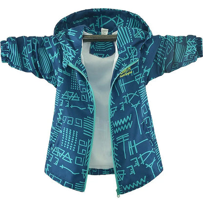 Teen Boys Casual Jacket Spring Autumn New Letter Print Thin Hooded Windproof Coat For 3-12 Years Kids Sports Outdoor Jacket