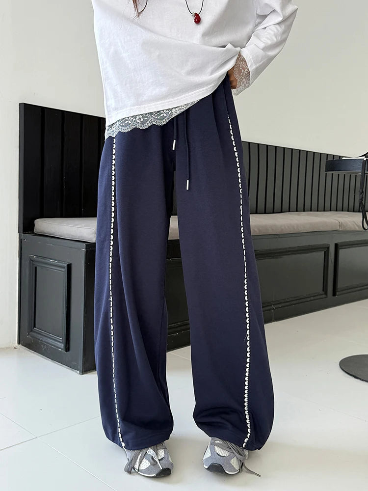 Girls' casual pants 2025 autumn collection new children's lace wide leg casual pants big children's spring and autumn loose spor
