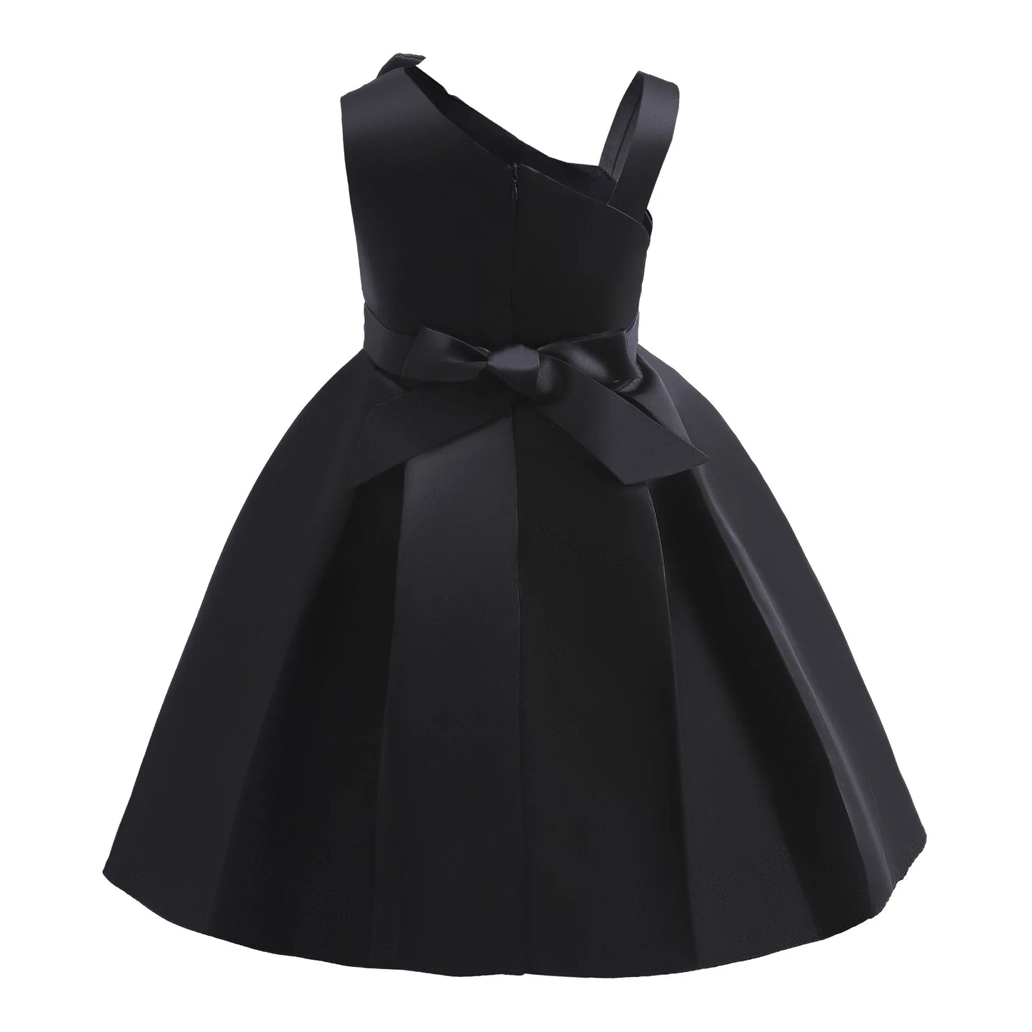 Girls Black Dress Children's Clothing Pink Solid Color Single-Shoulder Dress Fashionable Princess Dress Birthday Evening Dress
