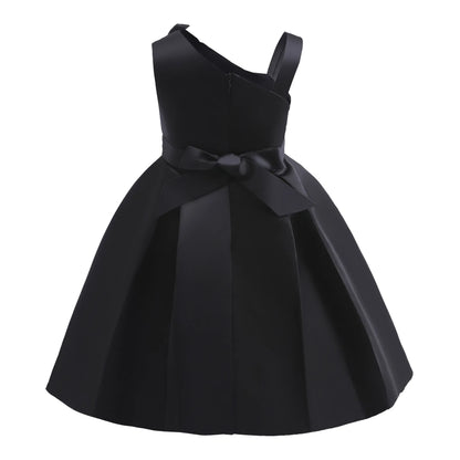 Girls Black Dress Children's Clothing Pink Solid Color Single-Shoulder Dress Fashionable Princess Dress Birthday Evening Dress