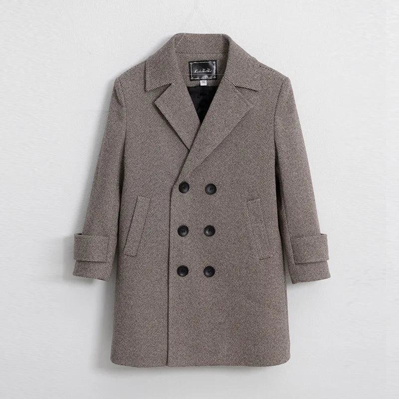 Boys Girls Winter Thick Warm Wool Coat Kids Windproof Cotton Padded Long Jacket Children Fromal Woolen Coat Teens Clothes