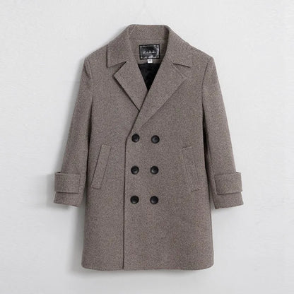 Boys Girls Winter Thick Warm Wool Coat Kids Windproof Cotton Padded Long Jacket Children Fromal Woolen Coat Teens Clothes