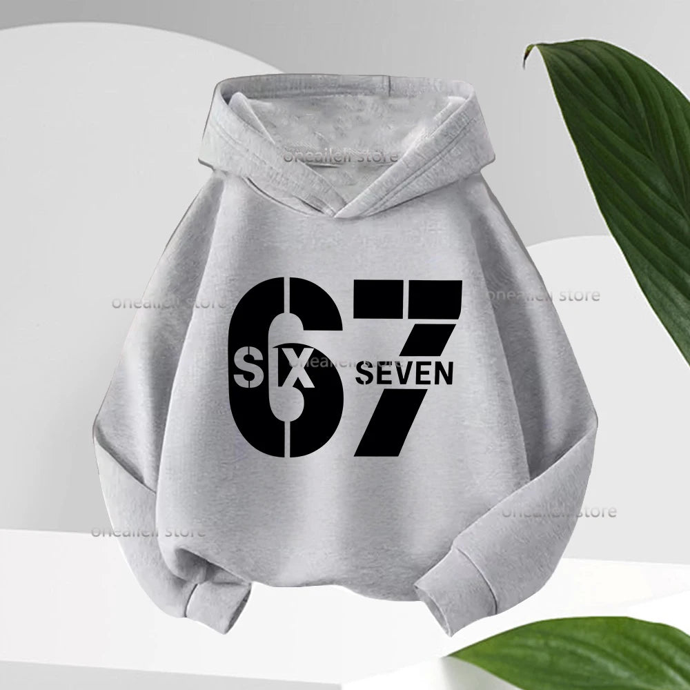 Graphic Funny 67 Kid Hooded Pullover Sweater Comfortable Stylish Street Style Long-sleeved Children's Wear Boy Girl Hoodies