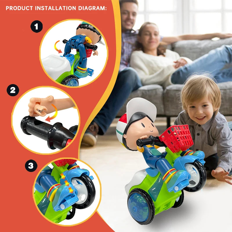 Big Head Boy Three-Wheel Toy Car Stunt Rotation with Colorful Sound And Light Baby's Favorite Holiday Gift for Kids