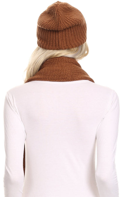 Sakkas Balencia Cool Girl Long Wide Soft Fur Lined Infinity Scarf Beanie Hat Set