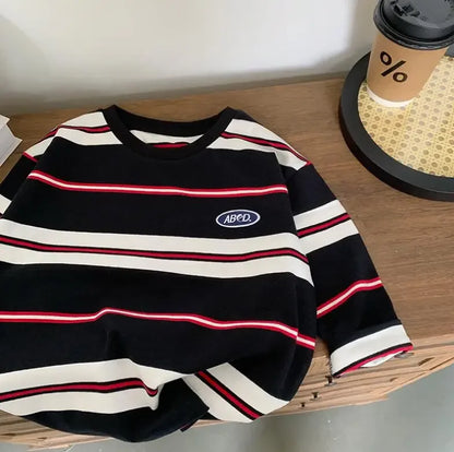 Children Girls Long Sleeves Shirts 2-7 years Bottoming Cool Boys Stripe Cotton T-shirt Teen Loose Casual 2-7y Kids Top Clothes