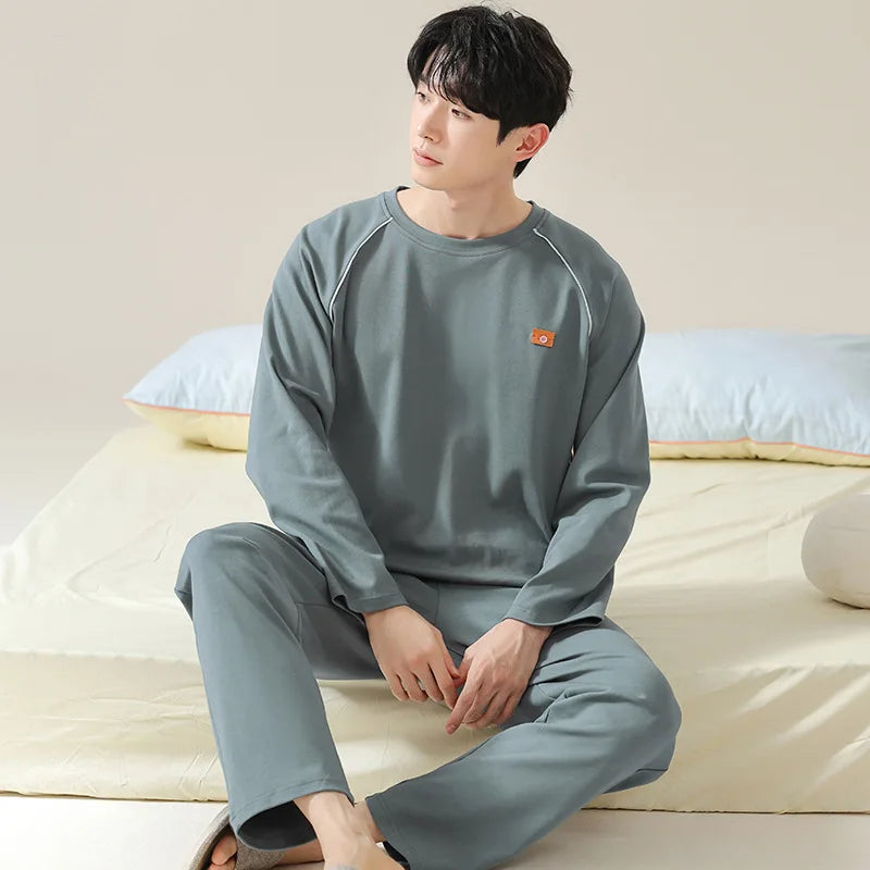 Pajamas for Men Spring Autumn Long Sleeve Lapel Button-up Cardigan Trousers Two-pieces Loose Casual Home Clothes Men Pajama Sets