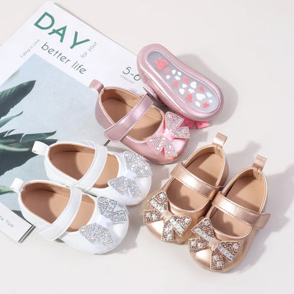 Baby Girls Shoes PU Toddler Princess Dress Shoes For Girls With Bowknot Flat Non-Slip Rubber Soles Spring Summse Infant Shoes
