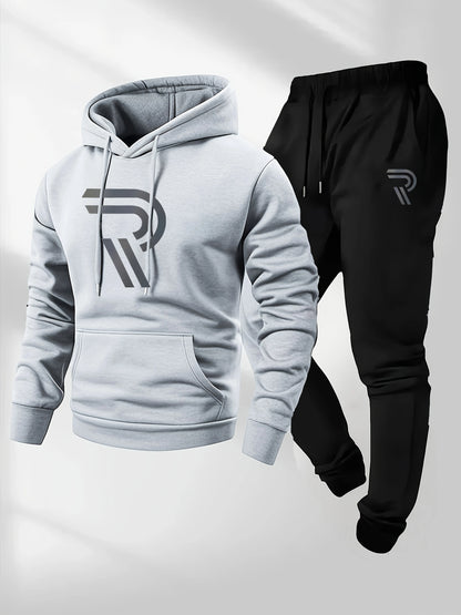 Men'S Casual Fashion Personalized Sports Suit，Includes A Hooded Sweatshirt And Matching Pants