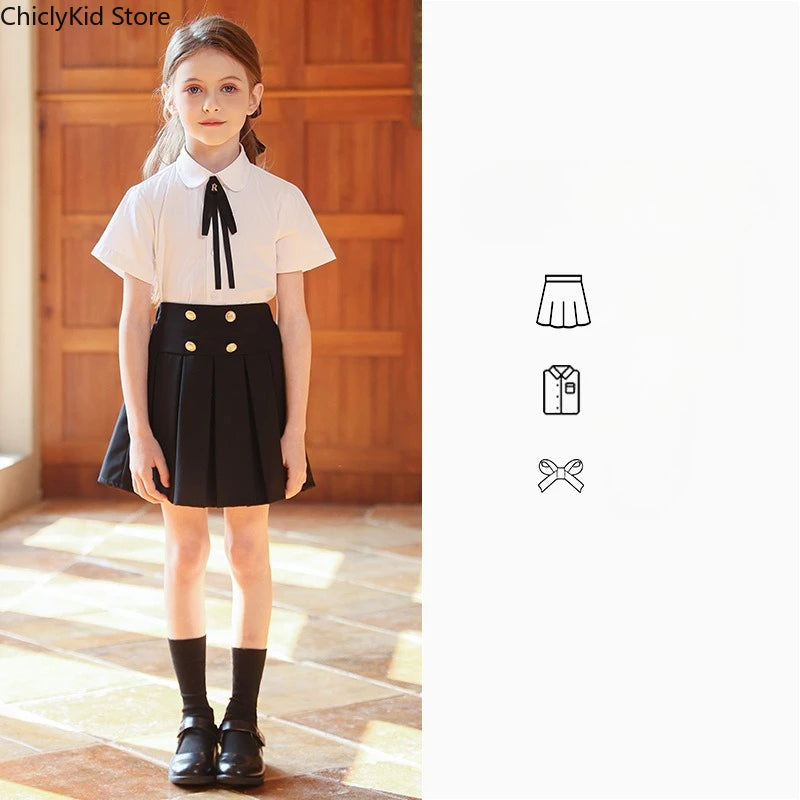 Girls Short Sleeve Blouse Skirt Boys British Shirt Shorts Children Kindergarten Students Summer Clothes Sets Kids School Uniform