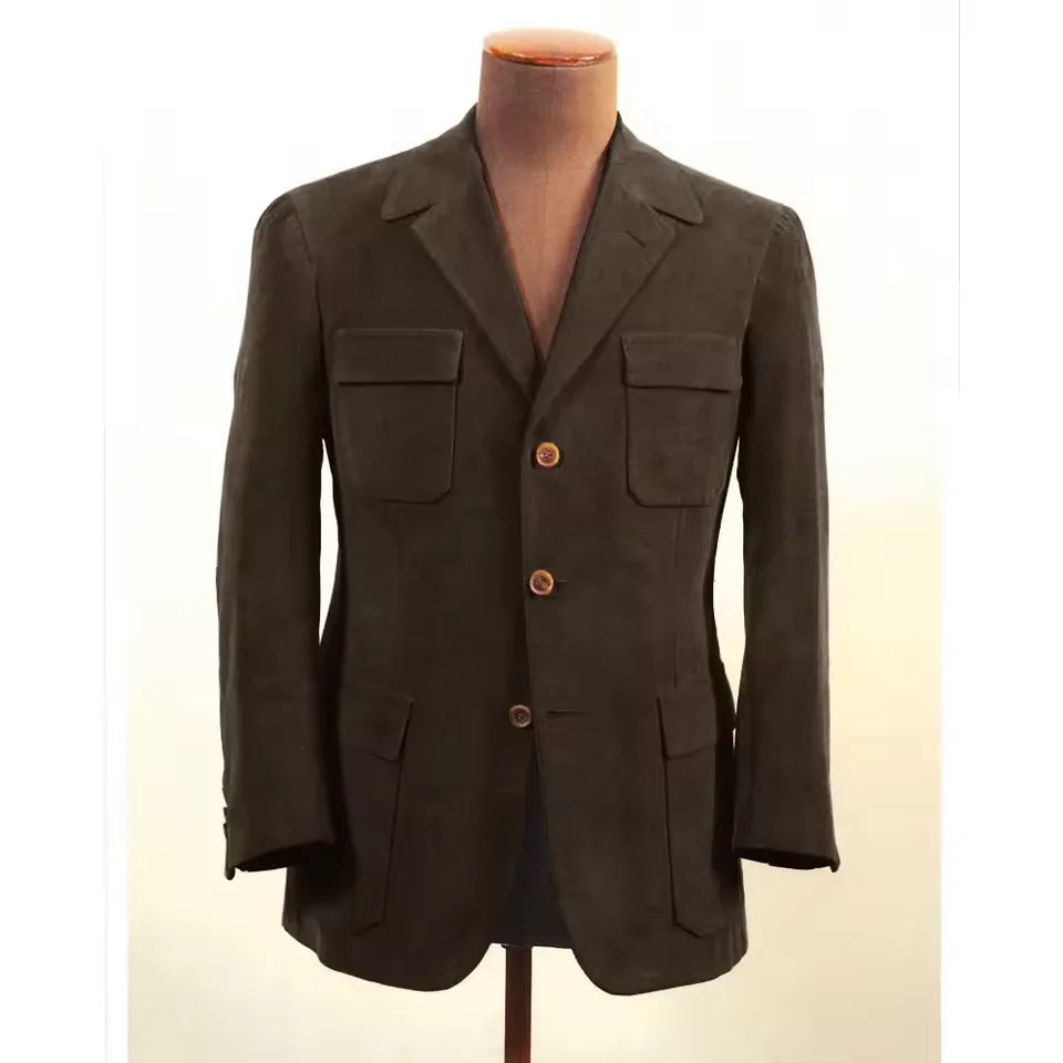 Men Suit Jacket Faux Suede Blazer Single Breasted Elegant Casual Suit 4 Pockets Comfortable Work Business Outfit Slim Fit Stylis