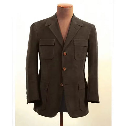 Men Suit Jacket Faux Suede Blazer Single Breasted Elegant Casual Suit 4 Pockets Comfortable Work Business Outfit Slim Fit Stylis