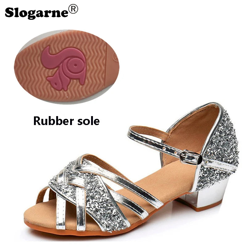 Brand New Children Dance Shoes Girls Ballroom Latin Shoes Ladies Modern Tango Salsa Sandals 3CM Low Heels Stage Dancing Footwear
