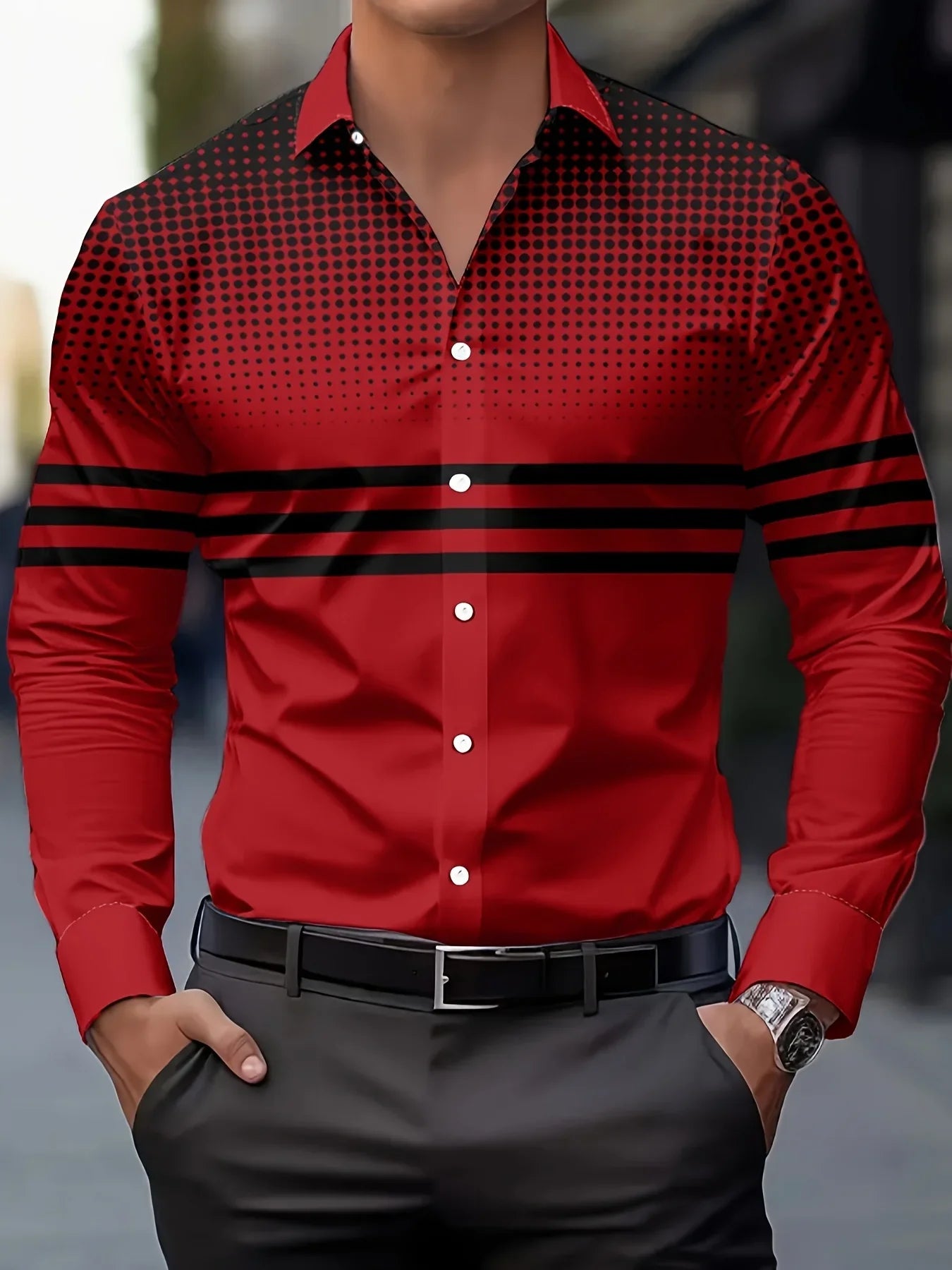 Men's Casual Dress Shirt with Modern Striped Design Regular Fit Long Sleeve Button-Up, Machine Washable for Spring Fall Office