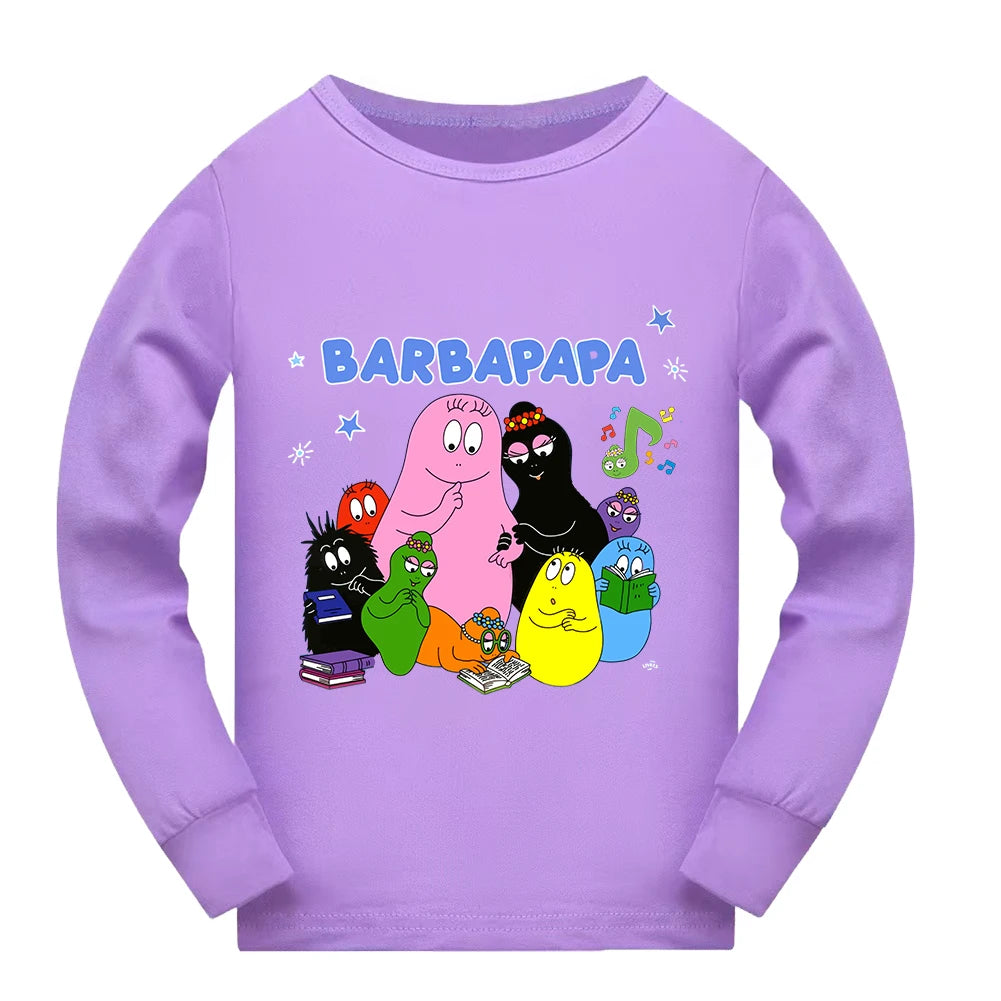 Girl Pajamas Suit Children Barbapapa T-shirts Pants Set Girls Barbamama Cotton Clothes Kids Cartoon Sleepwear As Gift