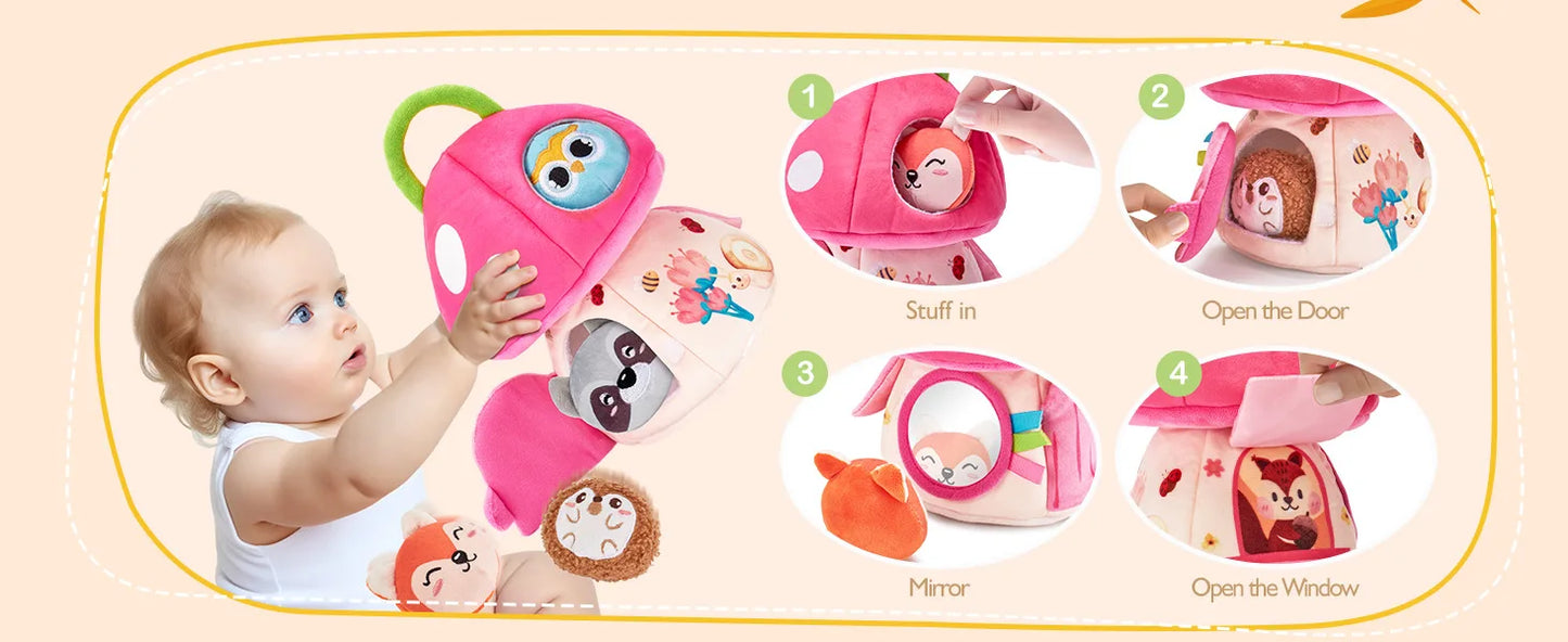 Baby Toys 6-12 Months Bee House with Stuffed Farm Animals for Toddlers 1-3 Baby Plush Beehive Wtih Rattles Squeaker Mirror
