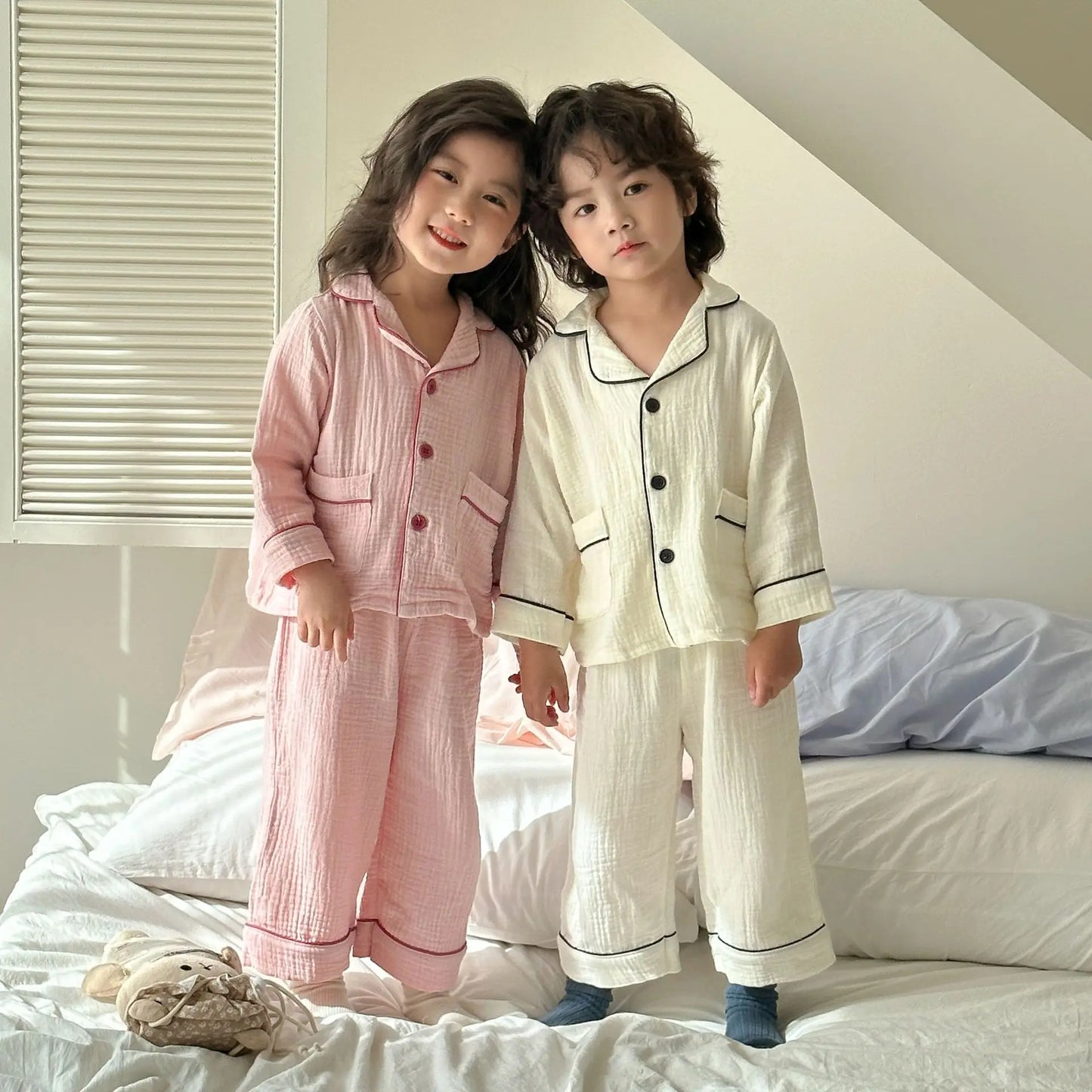 2PCS Children Pajamas Set 2025 New Spring Autumn Girls Long Sleeved Sleepwear Suit Boy Cotton Loungewear 1-8y Baby Kids Homewear