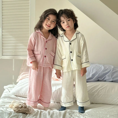 2PCS Children Pajamas Set 2025 New Spring Autumn Girls Long Sleeved Sleepwear Suit Boy Cotton Loungewear 1-8y Baby Kids Homewear