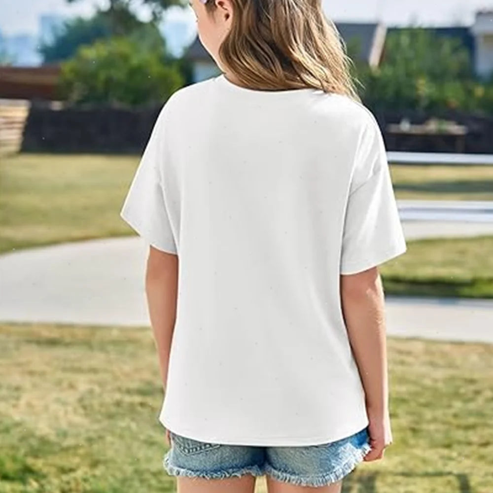 Girls Boys Short Sleeve T Shirts Kids Pure Cotton Summer Oversized Tops Children Teens Solid Casual Crewneck Basic Tees 3-14Y