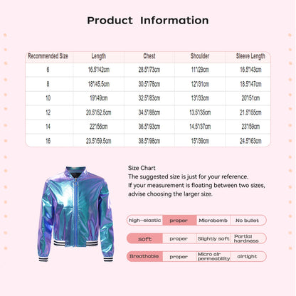 Kids Girls Long Sleeve Casual Sports Bomber Jackets Jazz Hip-hop Street Dance Costume Boys Shiny Metallic Baseball Outwear Coats