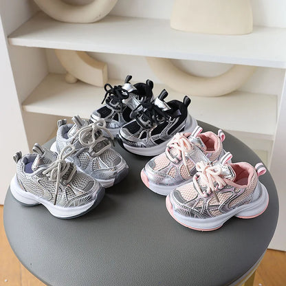 Girls' Sports Shoes 2026 New Style Soft Sole Children's Casual Shoes Fashionable Breathable Stripe Dad Shoes for Kids Boy