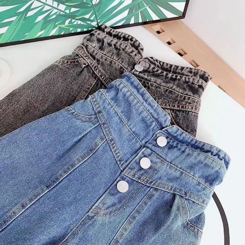 Girls Ightweight Jeans Long Pants Stylish Children's Straight Pants Toddler High-Waist Jeans Long Pants Kids Casual Versatile