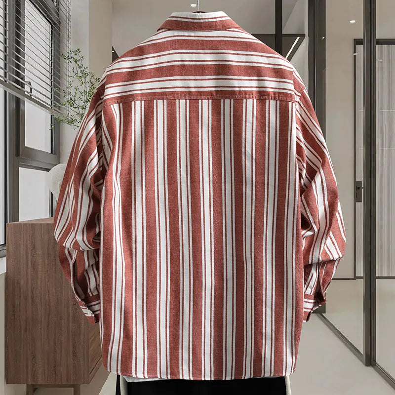 New high-quality men's dress shirt, checkered shirt, men's long-sleeved cotton and linen lapel coat, suitable for daily wear