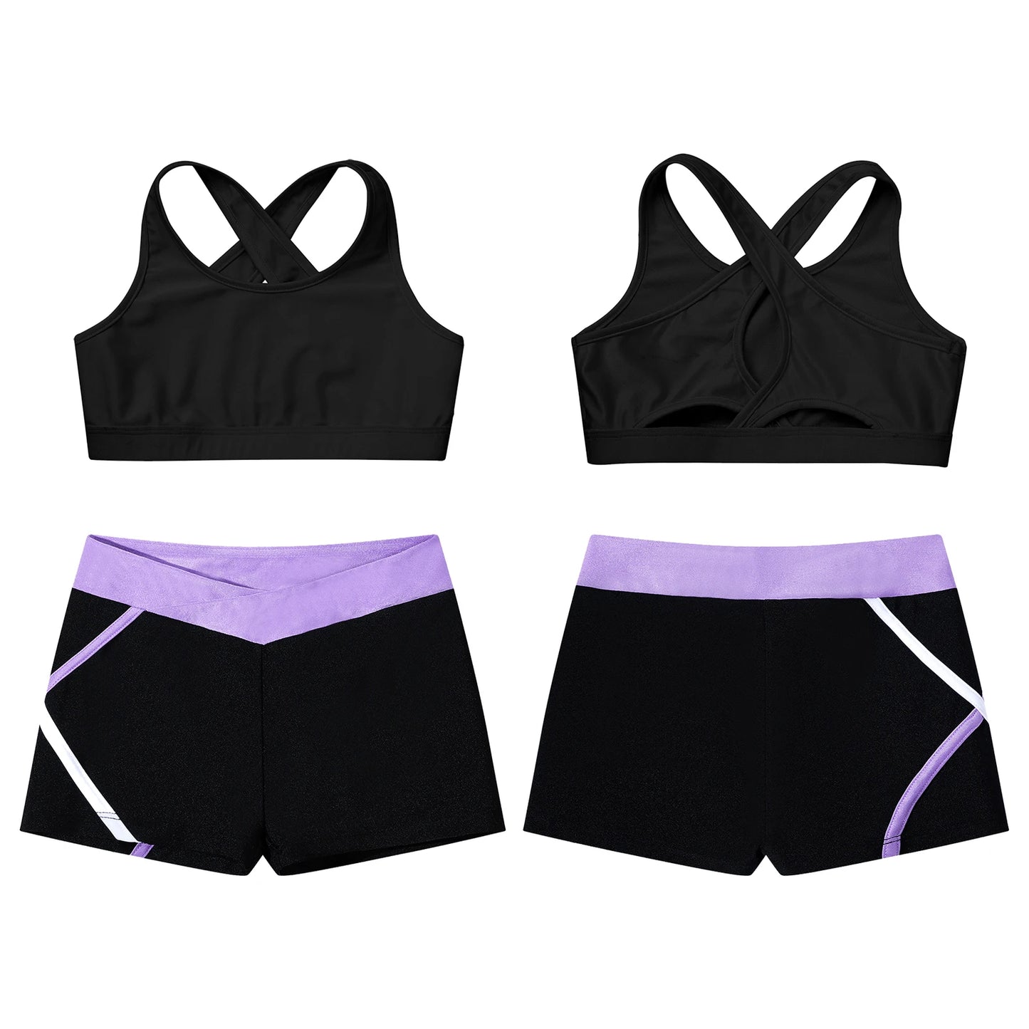 Kids Girls Dance Gymnastics Outfits Ballet Crop Top with Shorts Tracksuit Set 2 PCS Yoga Sports Workout Summer Girl Clothing